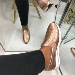 Rose gold embellished slip on sneaker